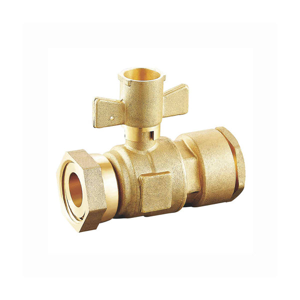 YB-024 BRASS BALL VALVE -HDPE / SWIVEL NUT - STRAIGHT - FOR WATER METER